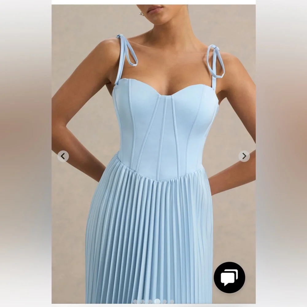 NWT Club L London Peyton Powder Blue Satin Sweetheart-Neck Midi Dress pleats  8